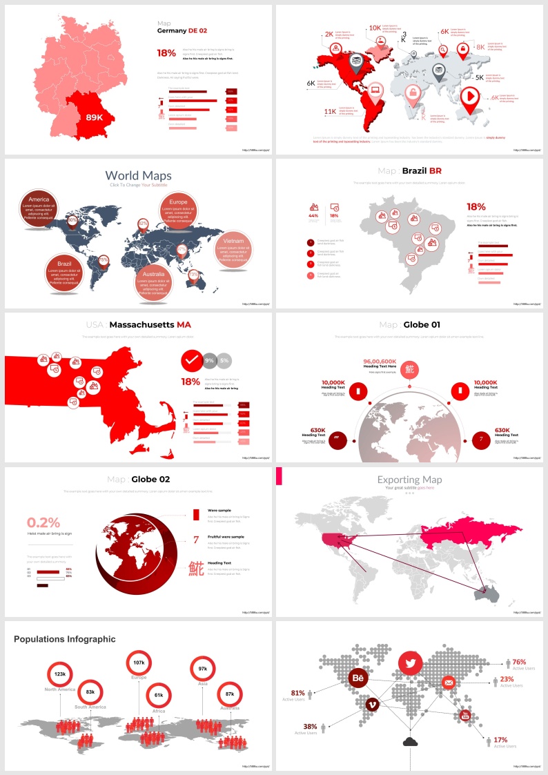 30 套红色世界地图PPT图表合集.pptx
